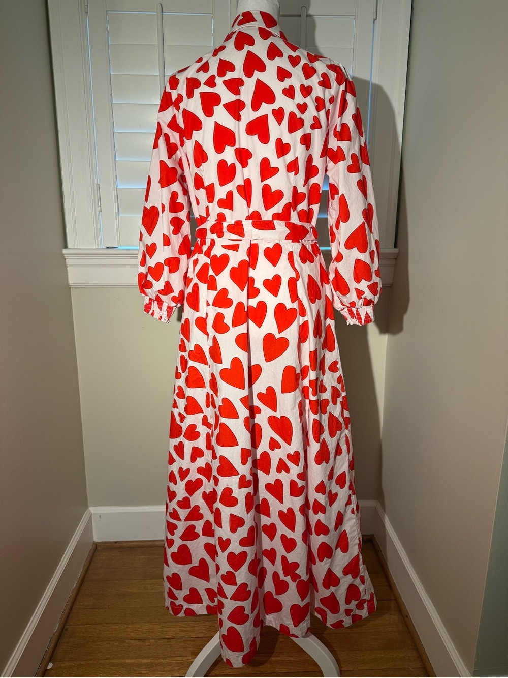 Boden Heart Print Button-Front Maxi Dress in White and Red - Picture 4 of 5